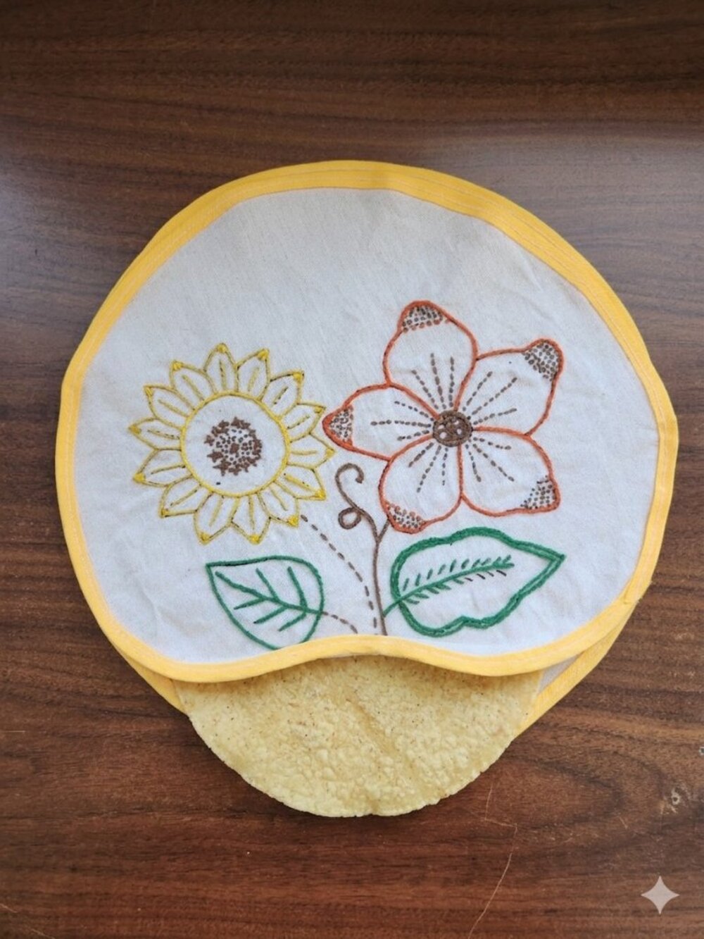 Handmade Embroidered Cloth Tortilla Warmer 11" Floral Tortillero